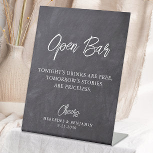 Rustic Open Bar Chalkboard Personalized Wedding Pedestal Sign