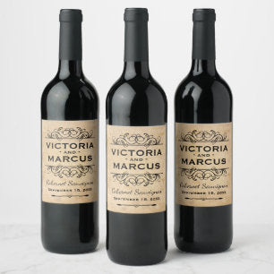 Rustic Vintage Wedding Monogram Bottle Favor Wine Label