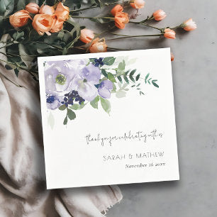 Rustic Violet Purple Navy Floral Leafy Wedding Napkins