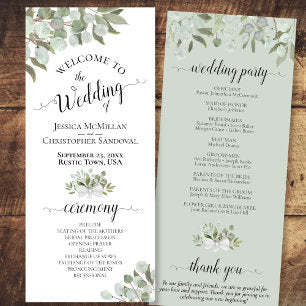 Rustic Watercolor Eucalyptus & Greenery Wedding Program