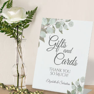 Rustic Watercolor Eucalyptus Wedding Gifts & Cards Pedestal Sign