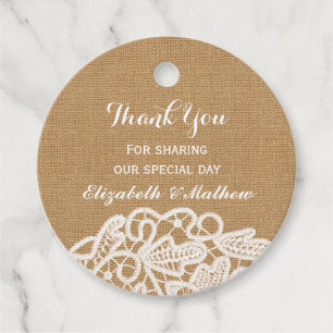 Rustic Wedding Burlap Lace Thank You Favor Tags