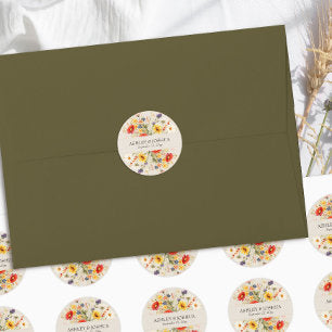 Rustic Wildflower Rich Colorful Floral Wedding Classic Round Sticker