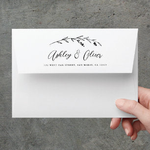 Rustic Wildflowers Script Black & White Wedding Envelope