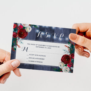Rustic winter floral wedding elegant navy RSVP Enclosure Card