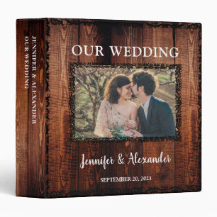 Rustic wood vintage frame country photo wedding 3 ring binder