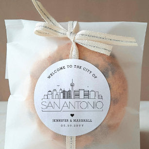 San Antonio Skyline Wedding Welcome Favor Classic Round Sticker