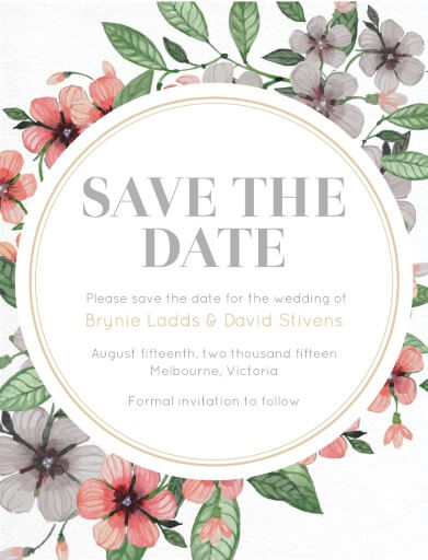 Floral Circle Invitation Set Save The Date Cards by Brynie L.