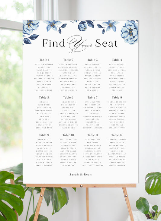 Blue Acrylic Floral Seating Chart by Joy