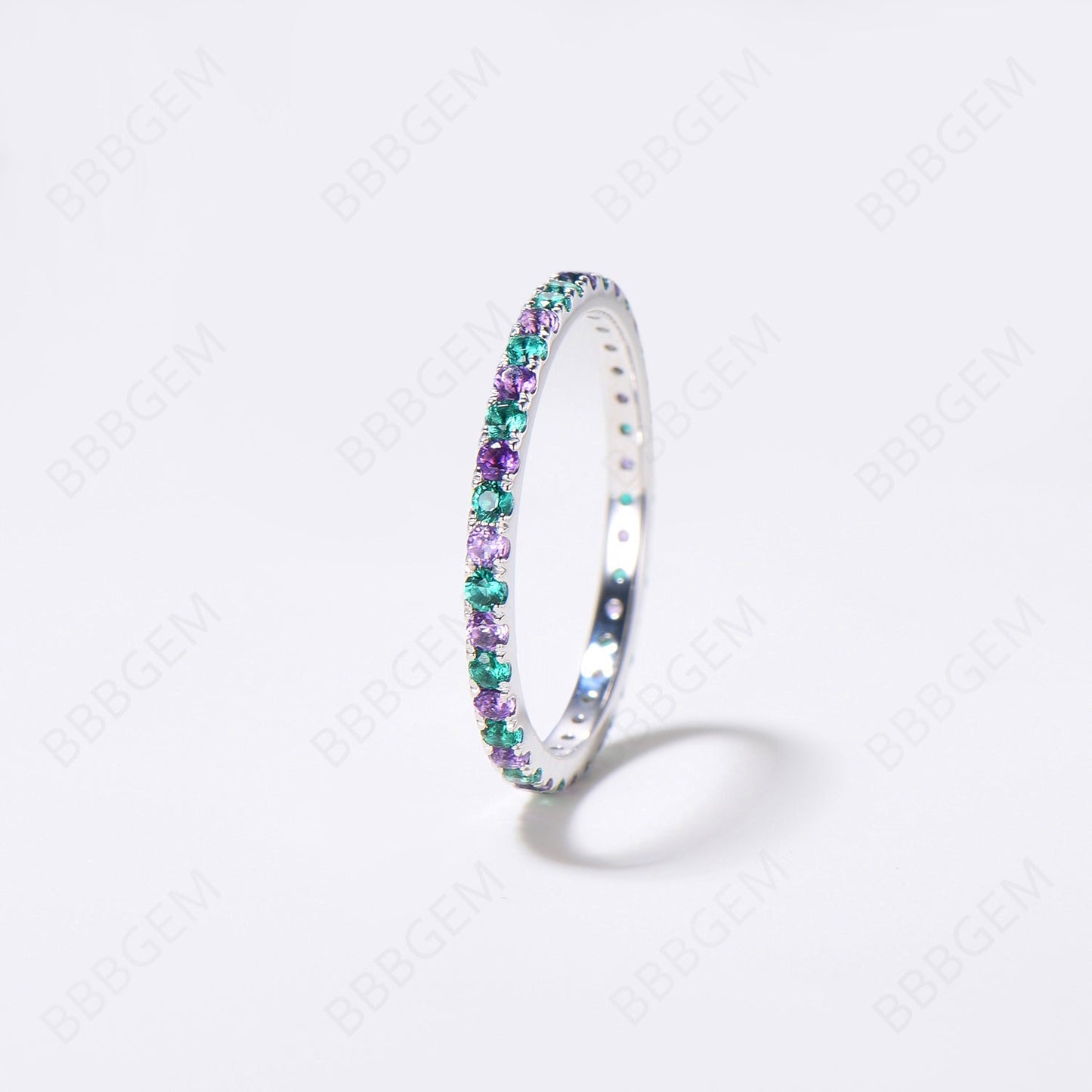 Eternal Harmony Wedding Band: Amethyst & Emerald in Luxurious Metals