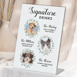 Signature Drinks Pet Wedding 3 Photo Cocktail Pedestal Sign