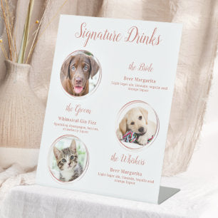 Signature Drinks Rose Gold Pet Wedding 3 Photos Pedestal Sign