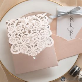 Simple Blush Pink Laser Cut Wedding Invitation Swws117
