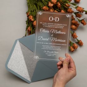 Simple Border Frosted Acrylic Wedding Invitation CAM052