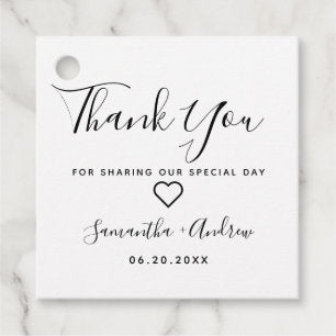 Simple chic black white modern thank you wedding favor tags