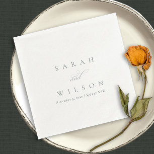 Simple Elegant Script Black & White Wedding Napkins