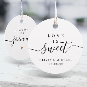 Simple elegant script love is sweet wedding favor tags