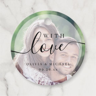 Simple elegant script with love photo Wedding Favor Tags