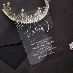 Simple Elegant White Printed Callligraphy Acrylic Wedding Invitations CA026