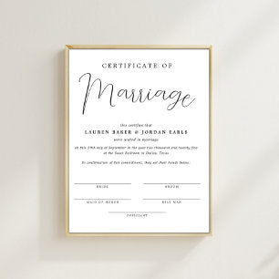Simple Minimalist Certificate Of Marriage Poster