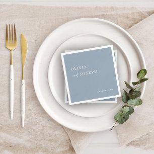 Simple Modern and Minimalist Dusty Blue Wedding Napkins