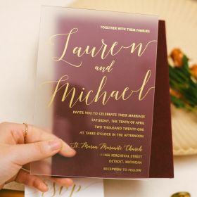 Simple Modern Frosted Gold Printing Acrylic Wedding Invitations CAM041