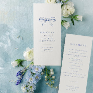 Simple Vintage Bow Blue Wedding Program