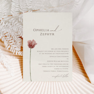 Simple Wildflower Beige Traditional Wedding Invitation