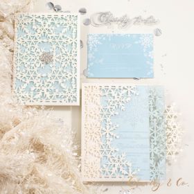 Sophisticated Blue Snowflake Acrylic Invitation with Ivory Laser Cut Pocket CAPL093