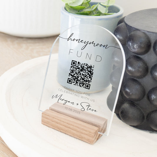 Clear Acrylic Honeymoon Fund Sign | Vertical Olivia
