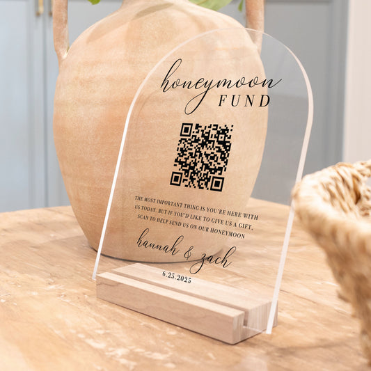 Clear Acrylic Honeymoon Fund Sign | Vertical Brooklyn