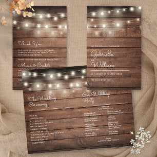 String Lights Rustic Wood Wedding Program