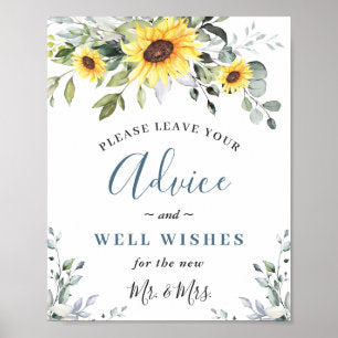 Sunflowers Eucalyptus Advice & Wishes Wedding Sign