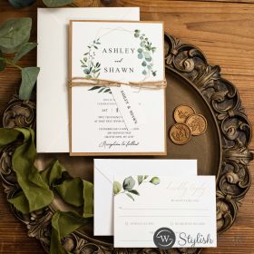 Rustic Wedding Invitations Watercolor Wreath With Thread Swi016