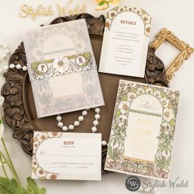 Elegant Byzantine Magnolia Vellum Wedding Invitation Swpi178