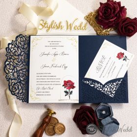 Beauty And The Beast Navy Blue Laser Cut Pocket Wedding Invitation Suites Swws171