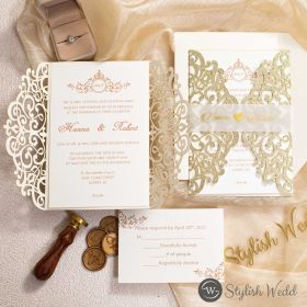 Gorgeous Lace Glitter Paper Laser Cut Wedding Invitations Swws175