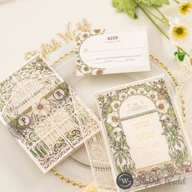 Byzantine Magnolia Art Nouveau Laser Cut Wedding Invitation With Belly Band Swws372