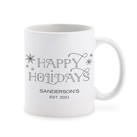 Custom Printed White 11 oz. Ceramic Coffee Mug - Happy Holidays