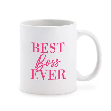 Custom White Ceramic Coffee Mug - Best Boss Ever Script