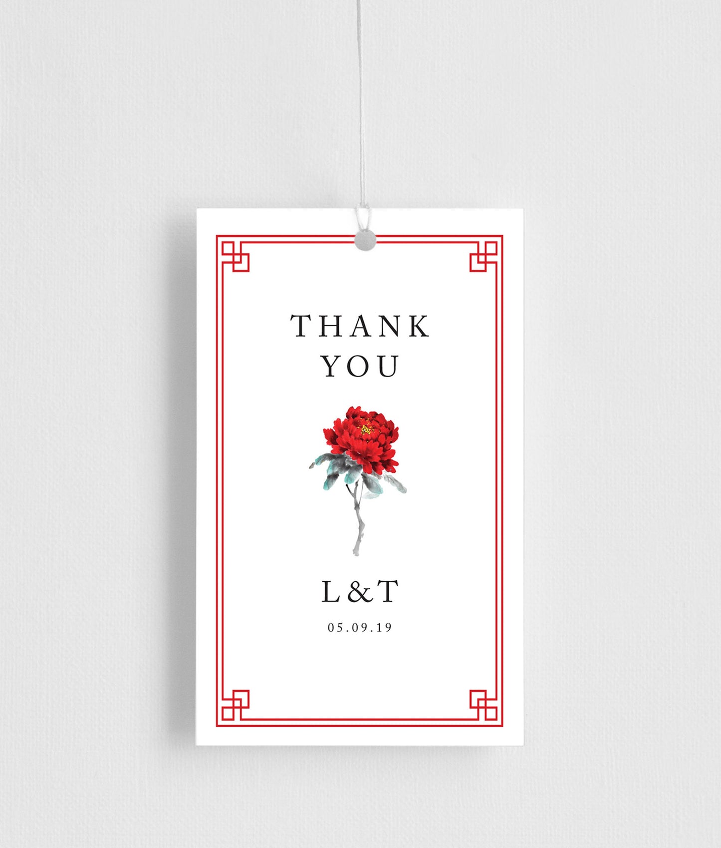 Red Peony Favor Tag by Stella M.
