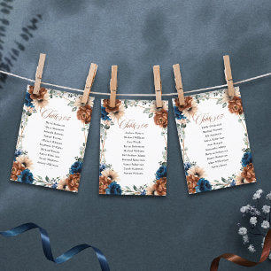 Terracotta Navy Blue Wedding Table seating chart Invitation