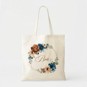 Terracotta Navy Greenery Geometric Wedding Bride Tote Bag