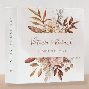 Terracotta Rust Flowers Boho Fall Foliage Wedding 3 Ring Binder