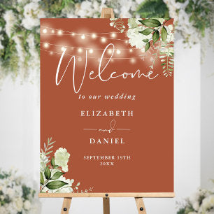 Terracotta String Lights Floral Wedding Welcome Foam Board