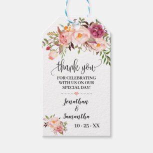 Thank you pink floral wedding favor tag