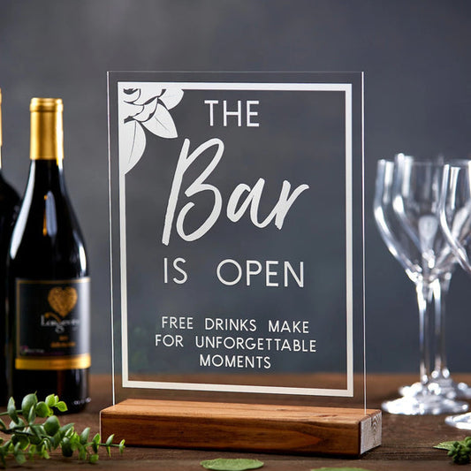 The Bar is Open Floral Acrylic Sign