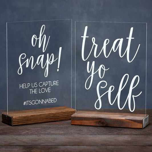 Treat Yo Self Dessert Table Sign & Oh Snap Hashtag Sign Acrylic Wedding Sign, Set of 2