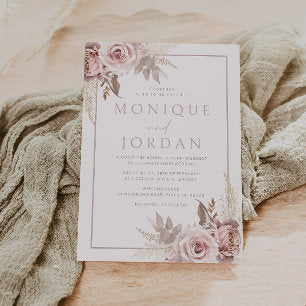 Trendy Dusty Rose Floral Boho Wedding Invitation