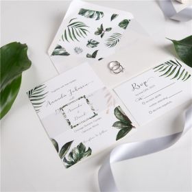 Greenery Tropical Hawaii Theme Wedding Invite With Belly Band And Tag Swpi029